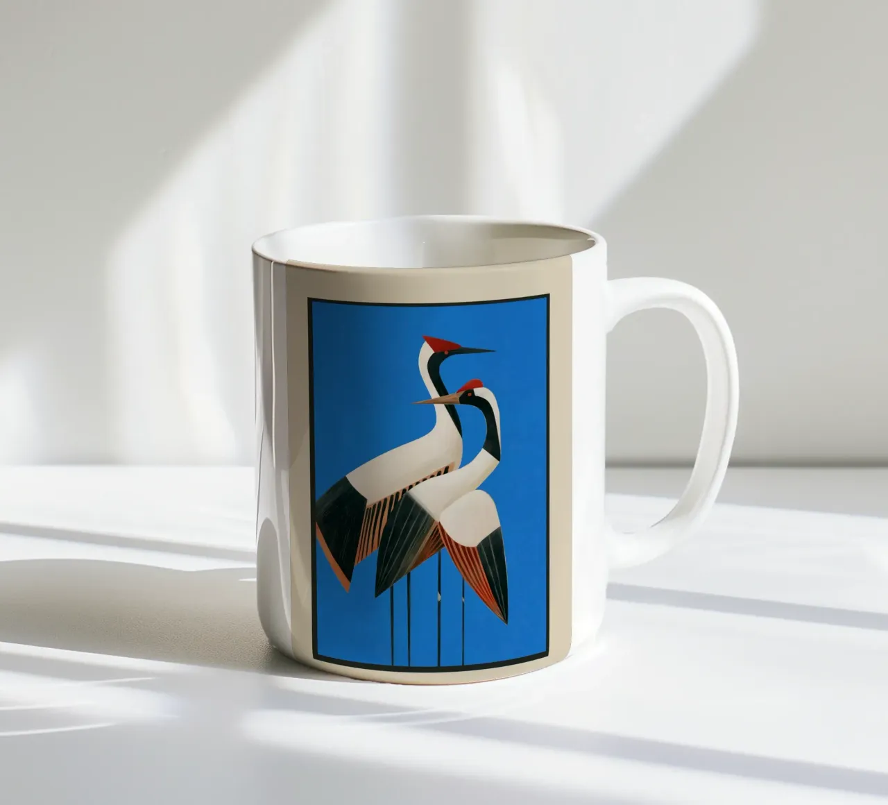 Stillness in Motion - Abstract Cranes in Blue tazza in ceramica da cityart