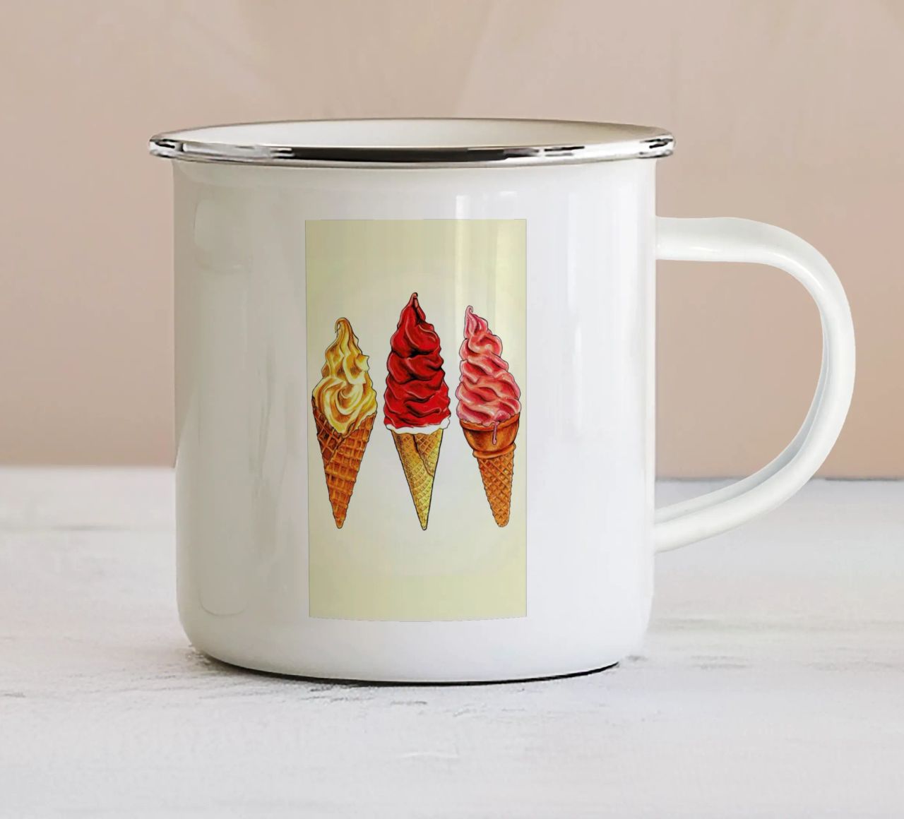 Soft Serve enamel mug by Kelly Gilleran