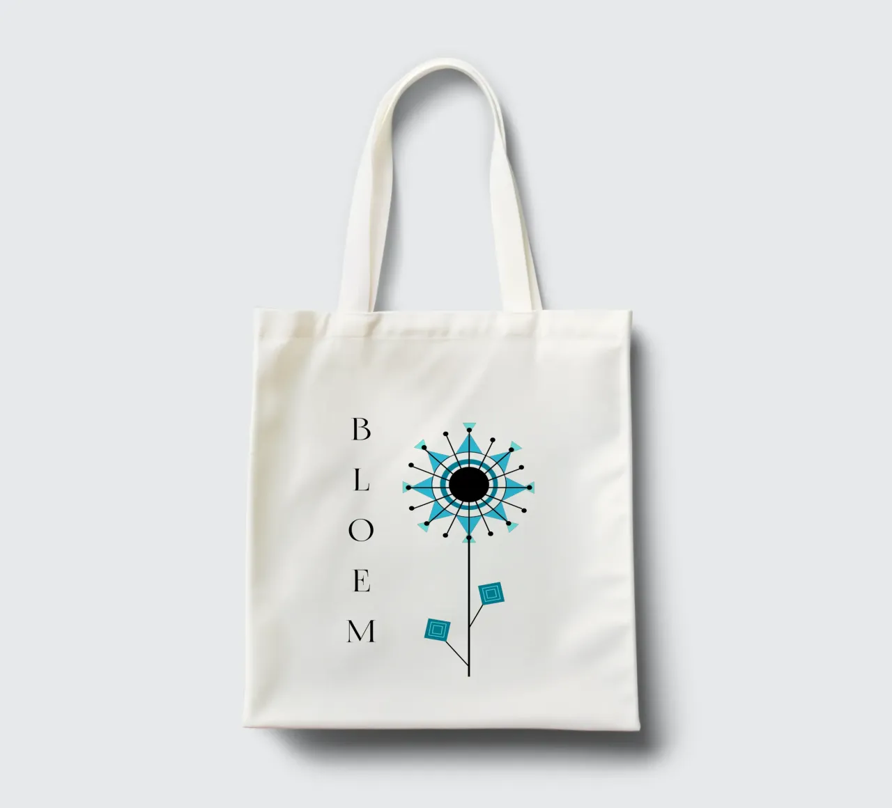 Bloem - Stilisierte Blume, geometrische türkis 70er Jahre tote bag by Lilou Art