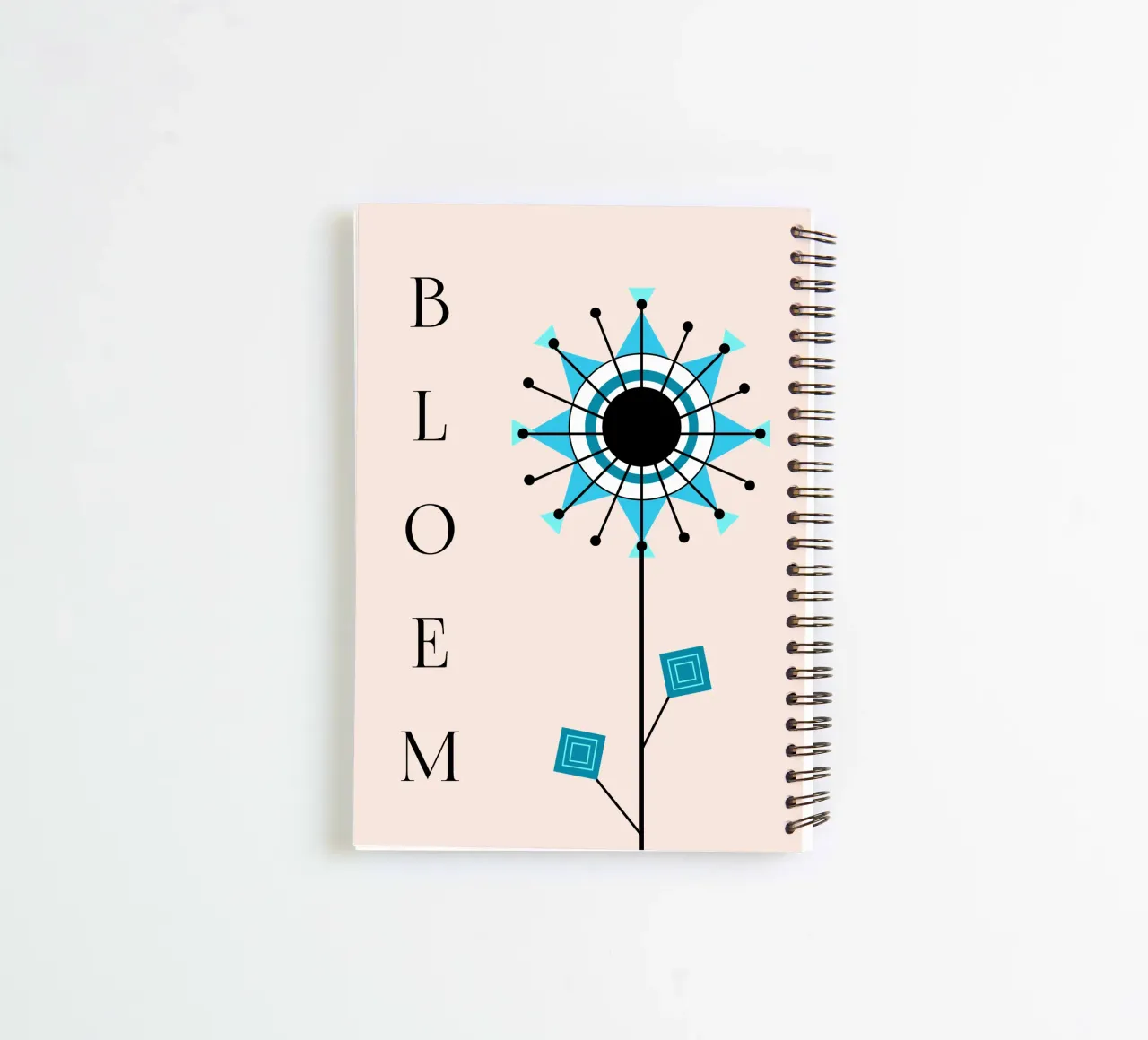 Bloem - Stilisierte Blume, geometrische türkis 70er Jahre spiral notebook by Lilou Art