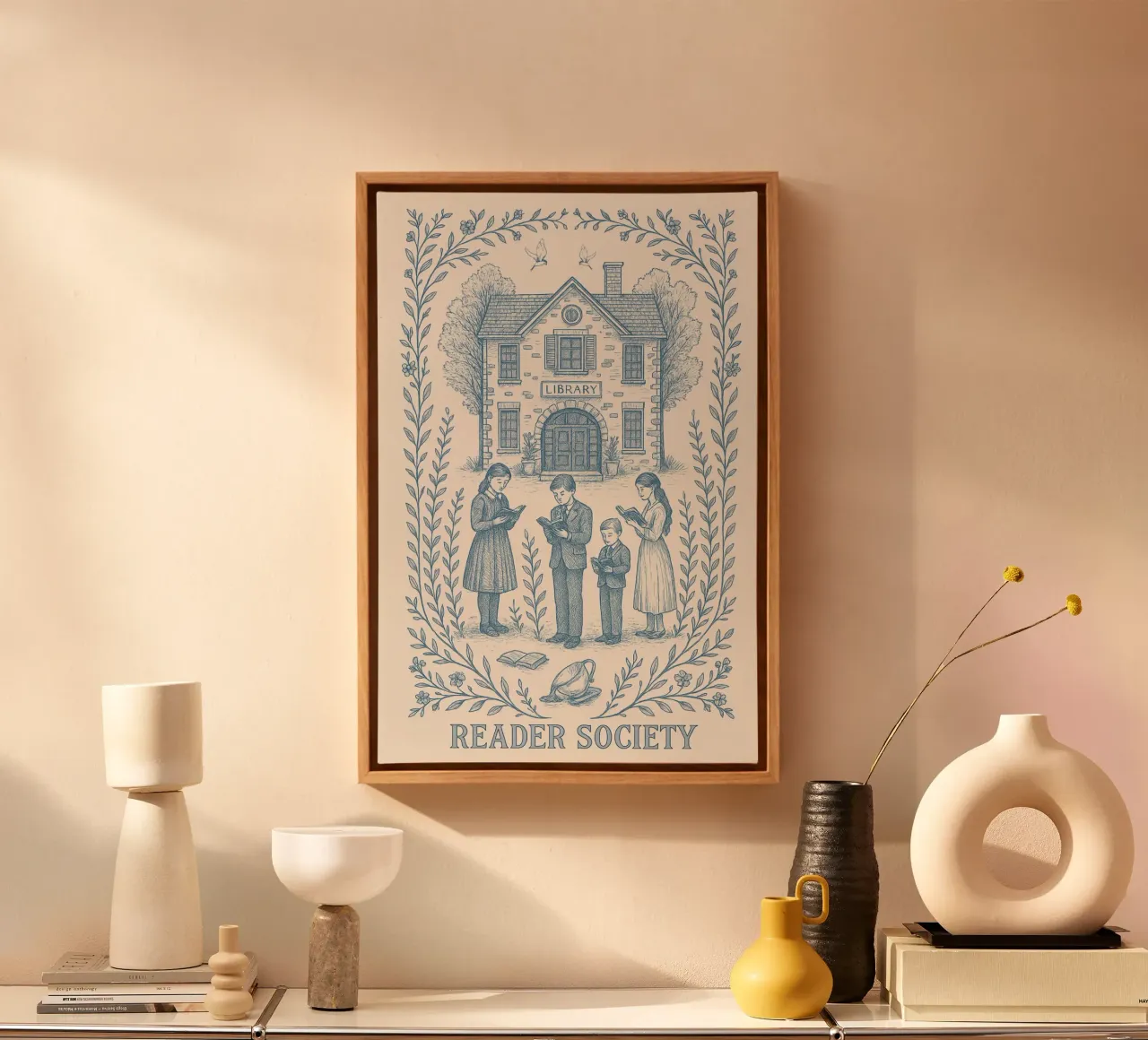 Società dei lettori - Poster d'epoca tela con Cornice a cassetta da Taika Tori Art