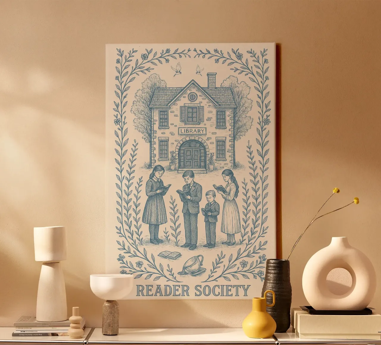 Società dei lettori - Poster d'epoca tela con Cornice a cassetta da Taika Tori Art