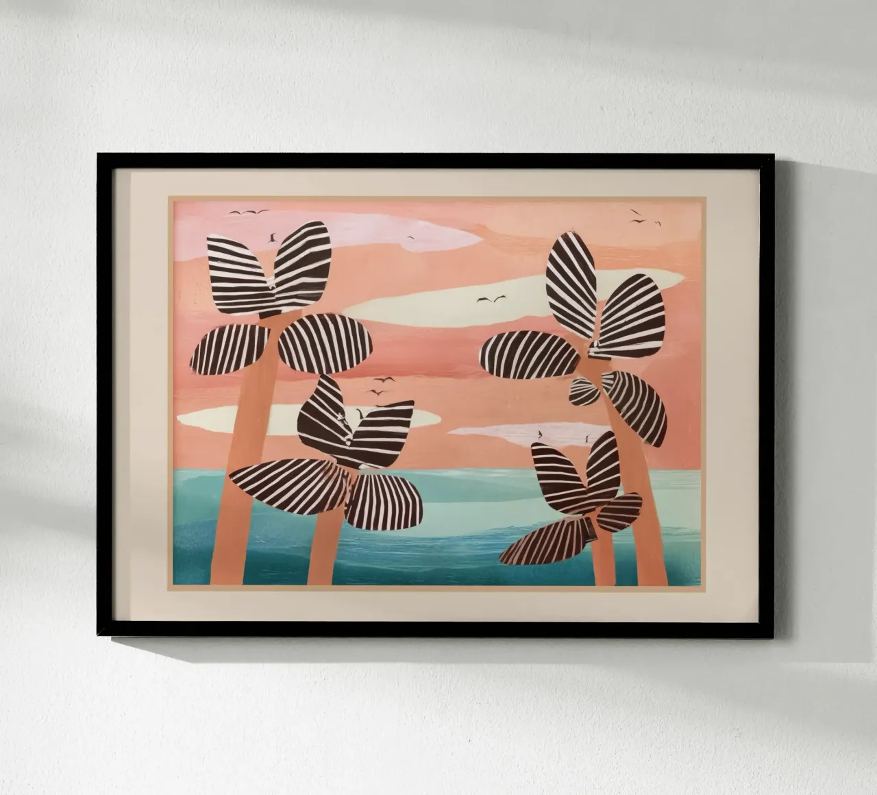 Tropical Sunset Palms III poster con telaio in legno da cityart