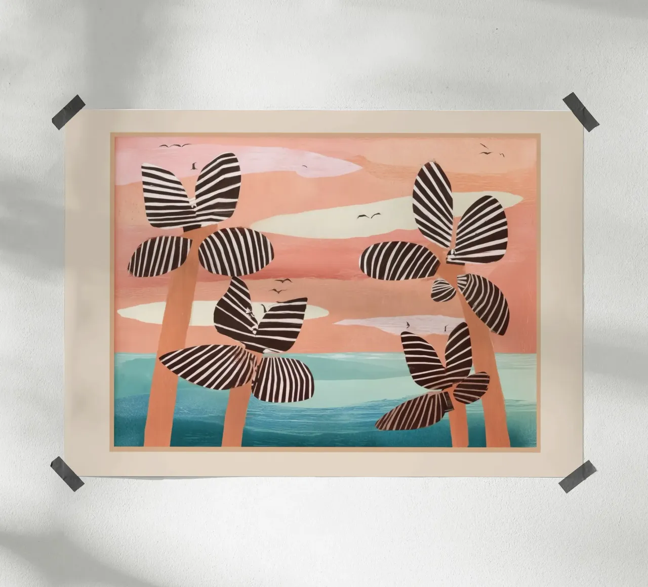 Tropical Sunset Palms III poster con telaio in legno da cityart