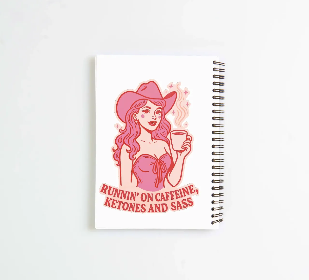 Runnin on Caffeine, Ketones and Sass spiral notebook by Taika Tori Art