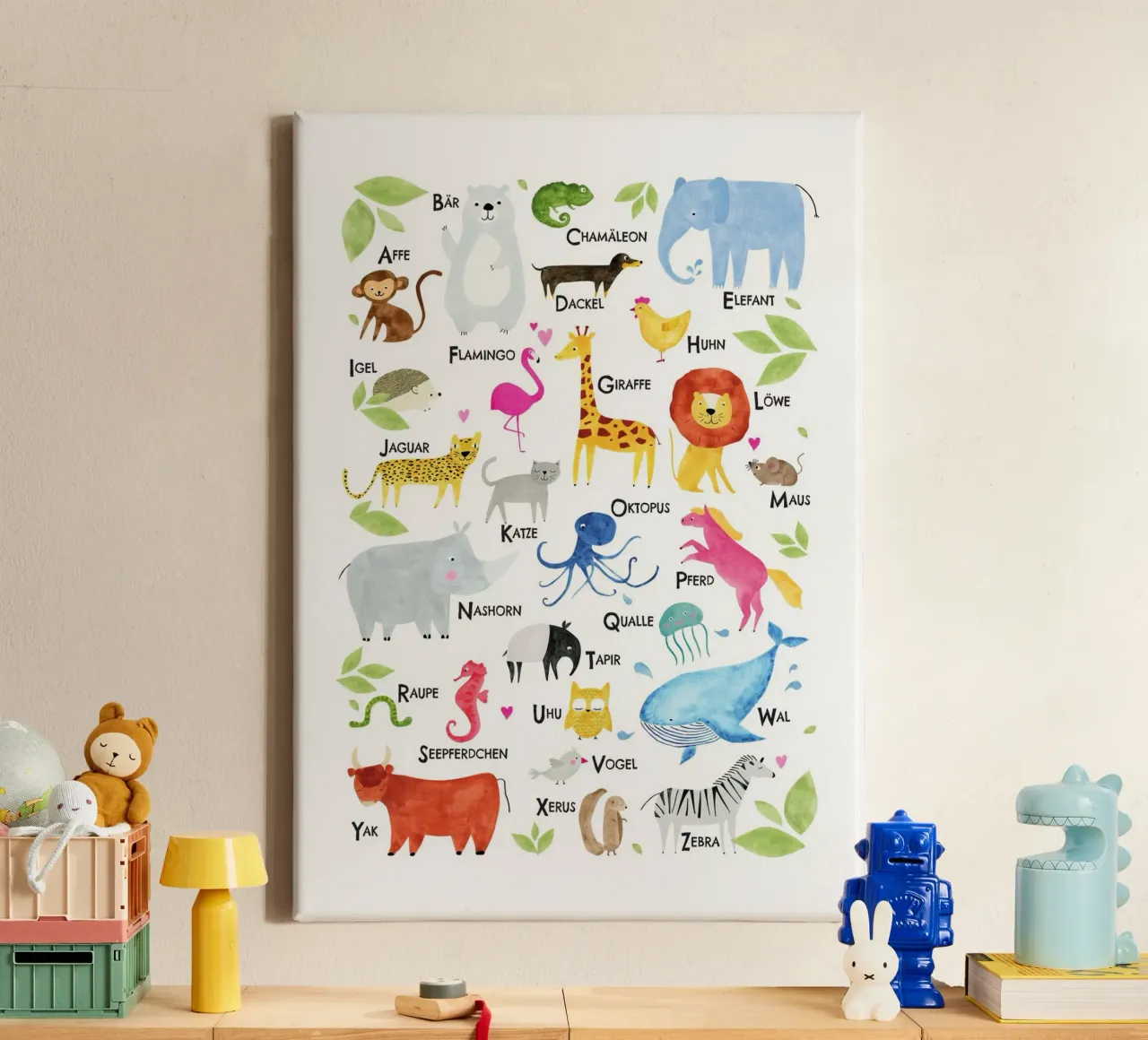 ABC Tiere, weiss tela con Cornice a cassetta da Fraysein Design
