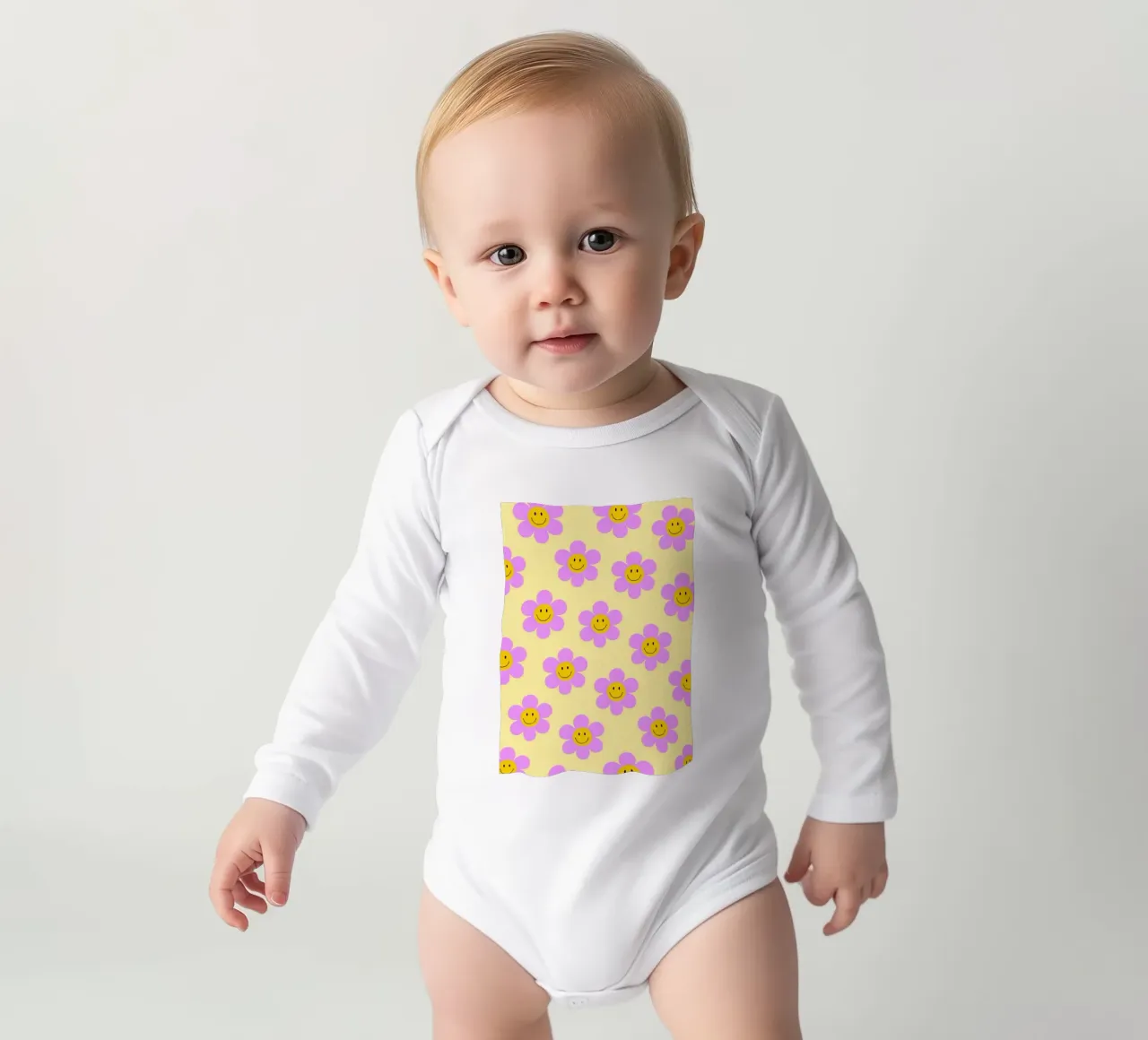 Sunflower Smile Pattern body neonato maniche lunghe da Attaboy Dsgn