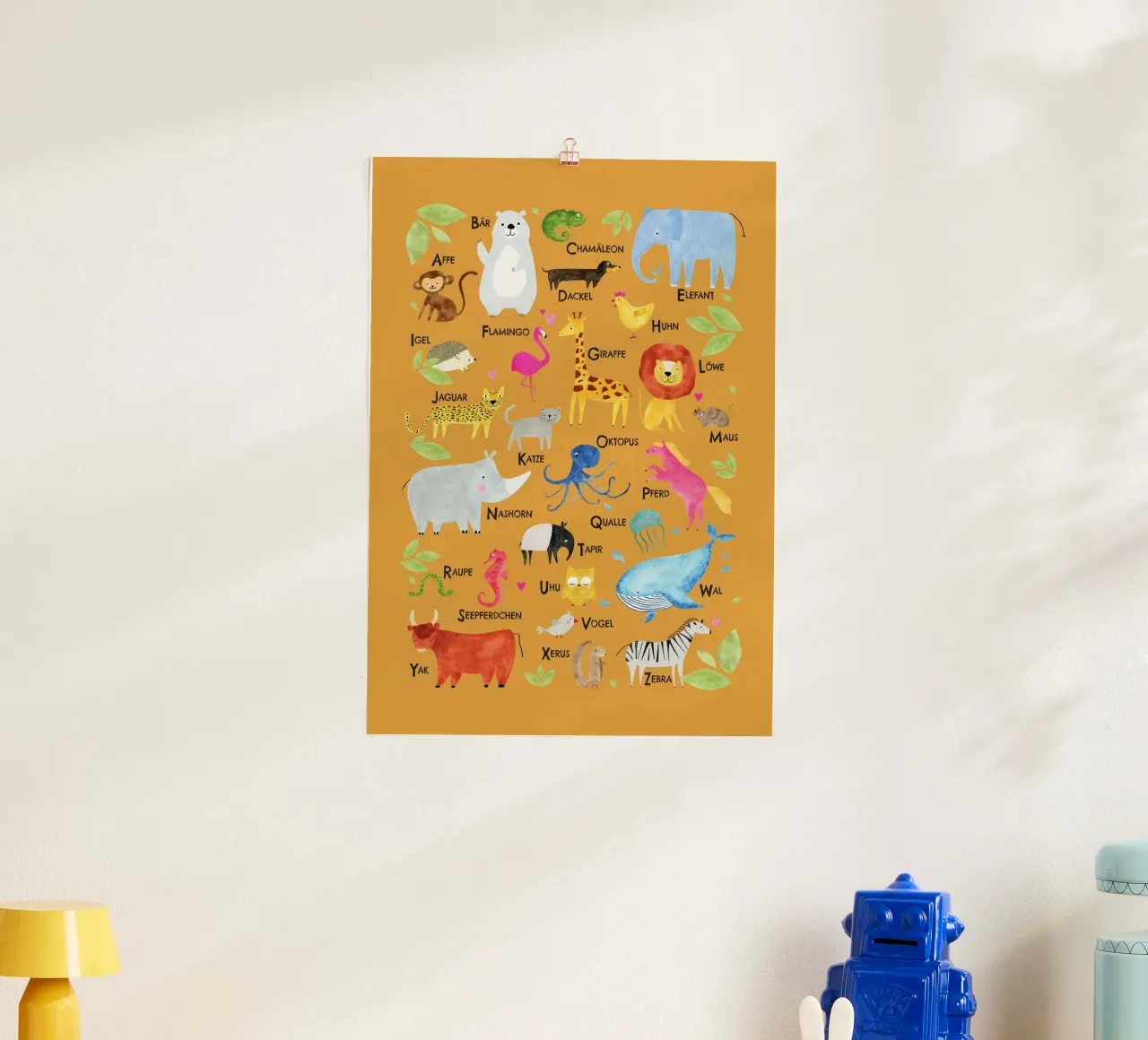 ABC Tiere, braun poster with plastic frame by Fraysein Design