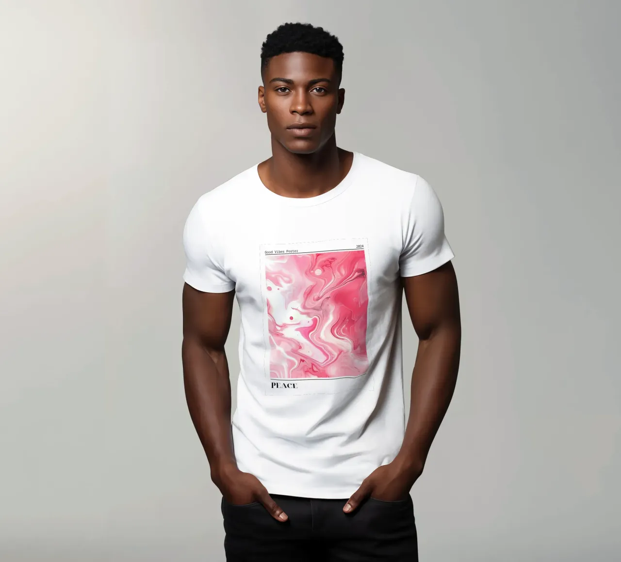 Abstrakte rosa Marmor-Kunst - Good Vibes Poster 2024 T-Shirt von homdeco