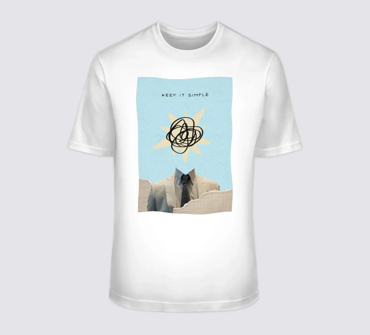 Stampa artistica "Keep It Simple" Collage di teste astratte t-shirt da homdeco
