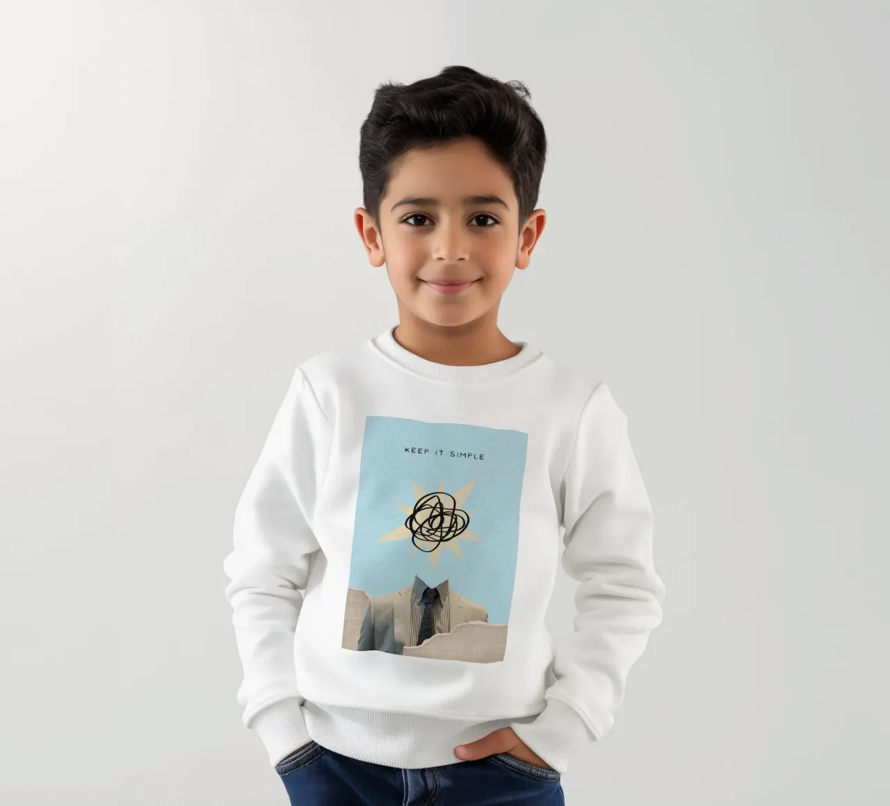 Stampa artistica "Keep It Simple" Collage di teste astratte felpa bambino da homdeco