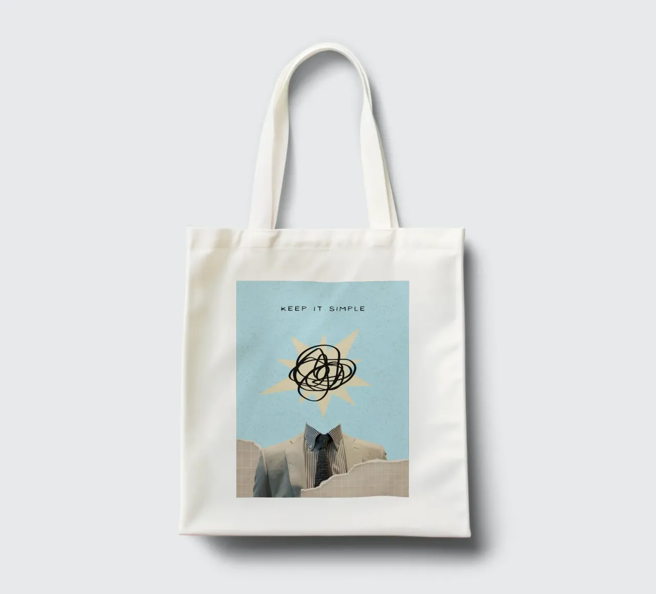 Stampa artistica "Keep It Simple" Collage di teste astratte borsa in juta da homdeco