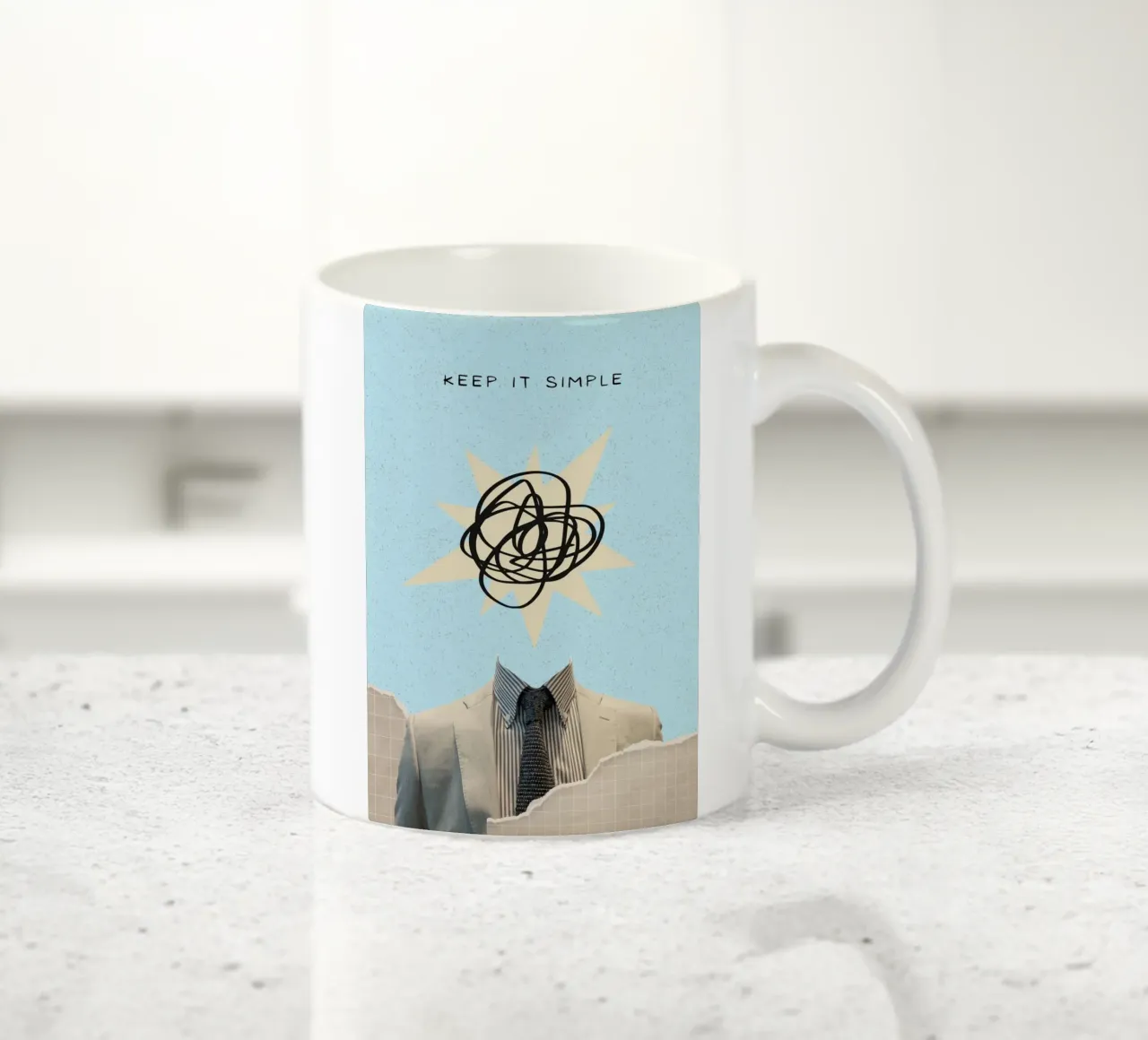 Stampa artistica "Keep It Simple" Collage di teste astratte tazza in ceramica da homdeco