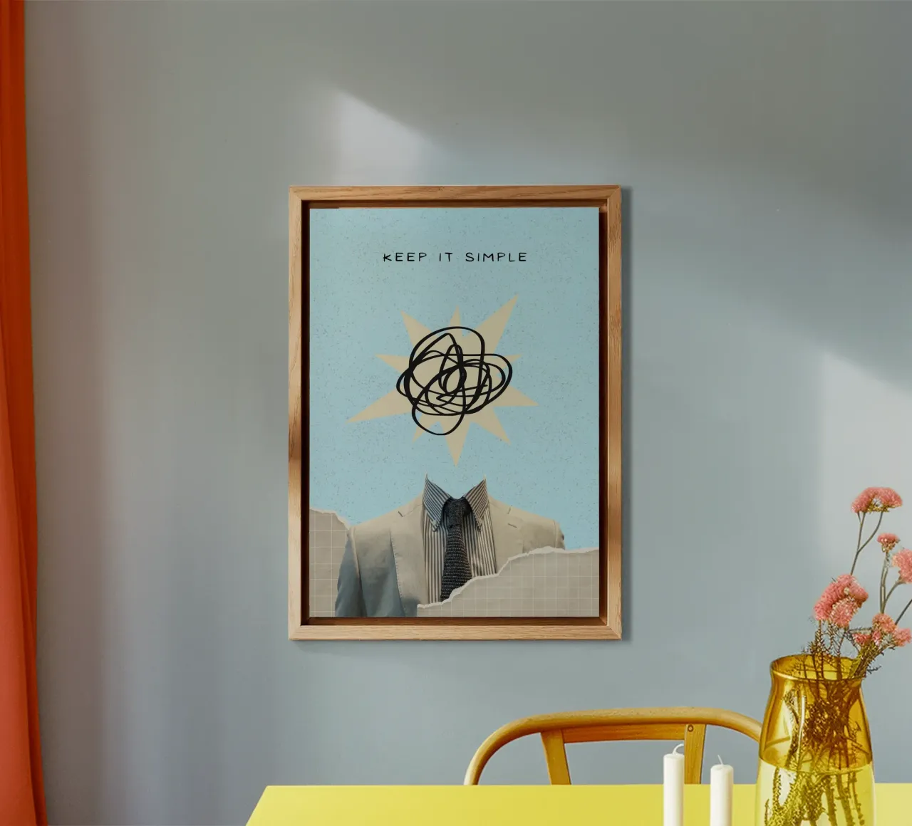 Stampa artistica "Keep It Simple" Collage di teste astratte alluminio dibond da homdeco