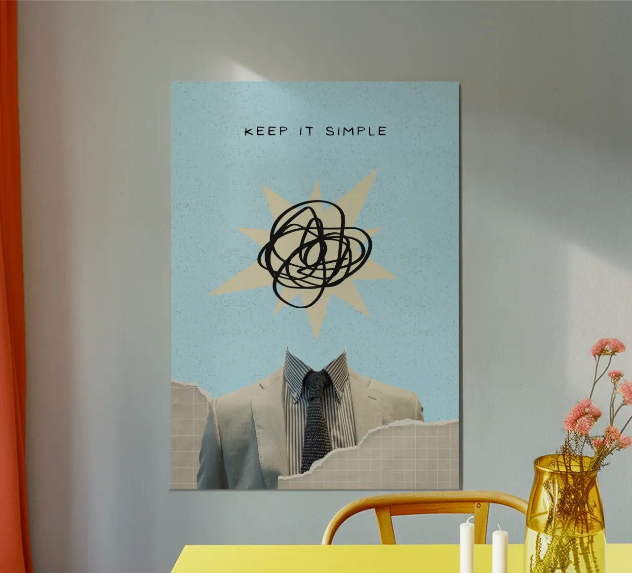 Stampa artistica "Keep It Simple" Collage di teste astratte alluminio dibond da homdeco