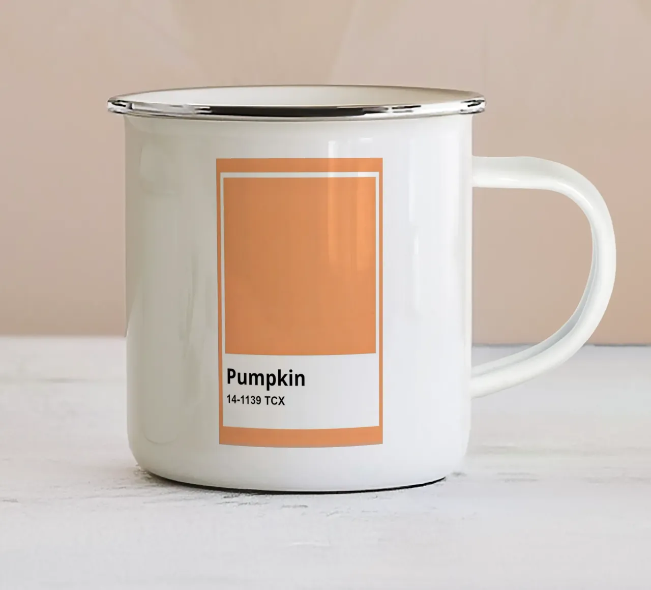 Pantone Pumpkin Color Block Minimalist Print enamel mug by homdeco