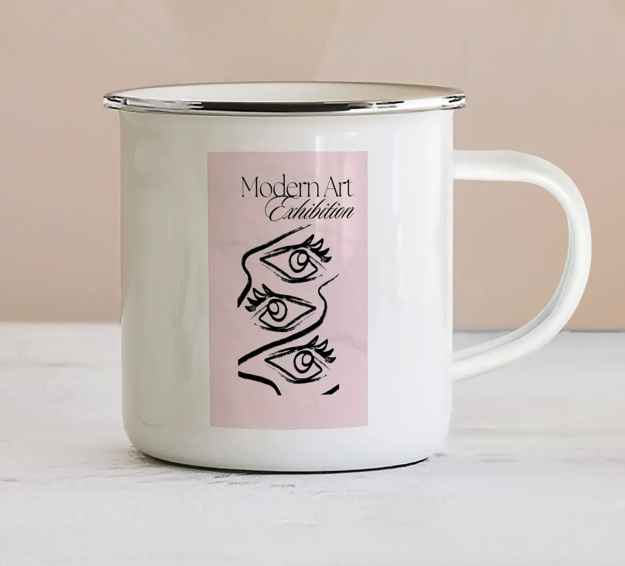 Modern Art Exhibition - Abstract Eyes Line Art Print enamel mug by homdeco
