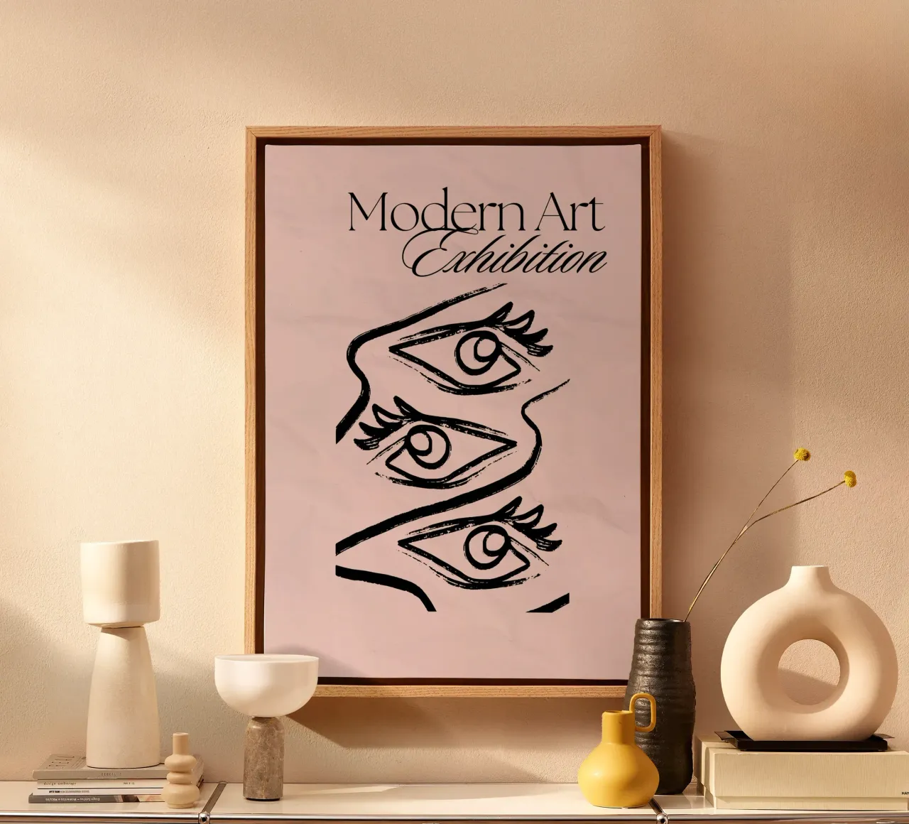 Moderne Kunst Tentoonstelling - Abstracte Ogen Lijn Art Print canvas met Baklijst van homdeco