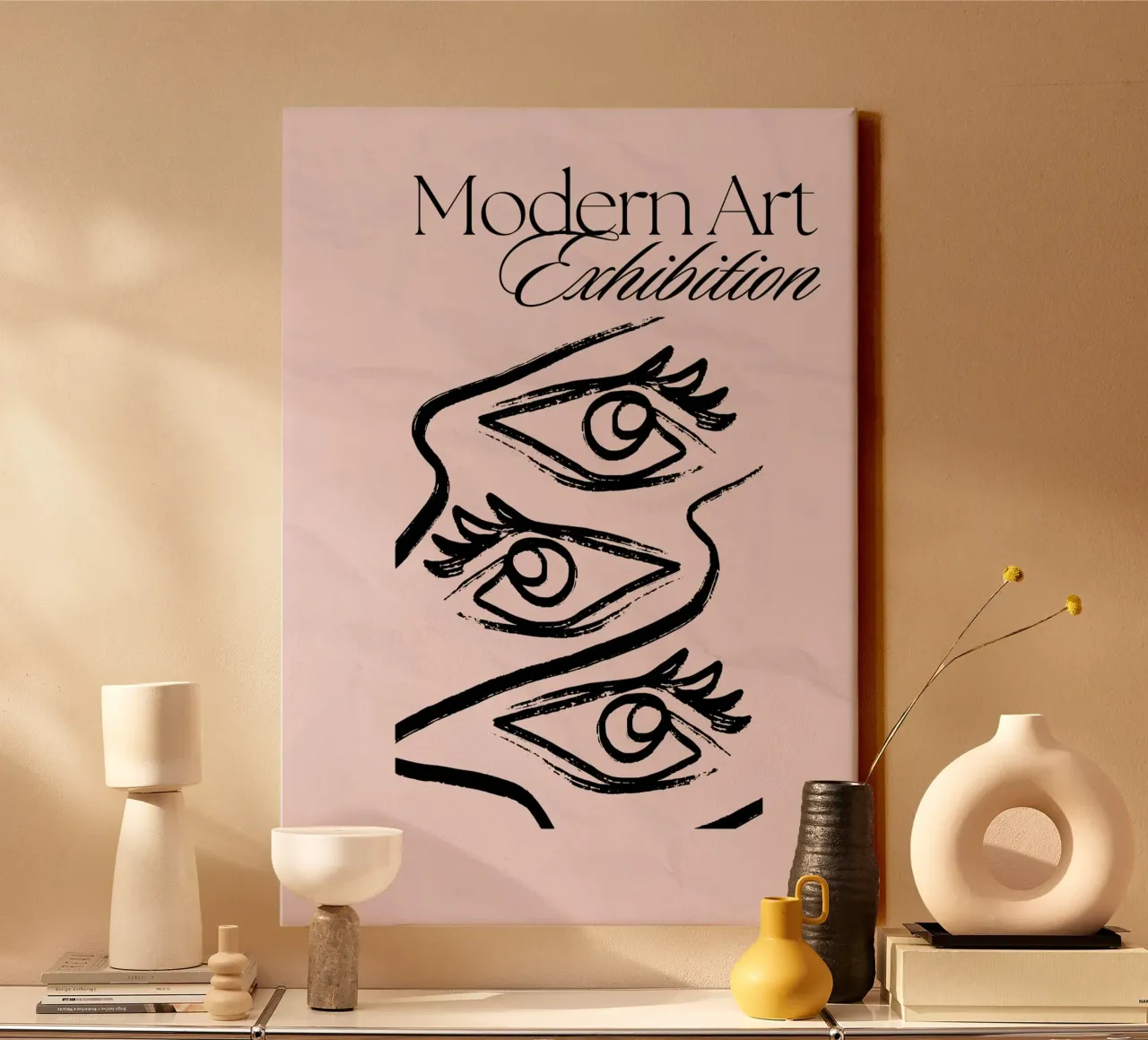 Moderne Kunst Tentoonstelling - Abstracte Ogen Lijn Art Print canvas met Baklijst van homdeco