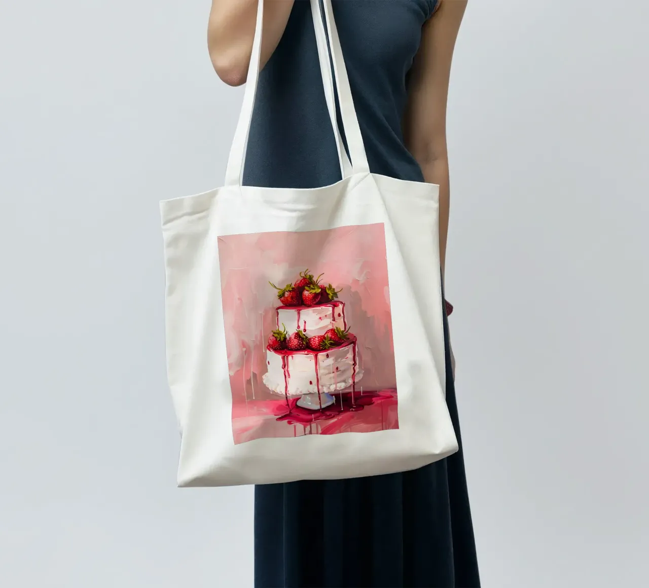 Illustrazione artistica di torta pop con gocciolamento di fragole borsa in juta da homdeco