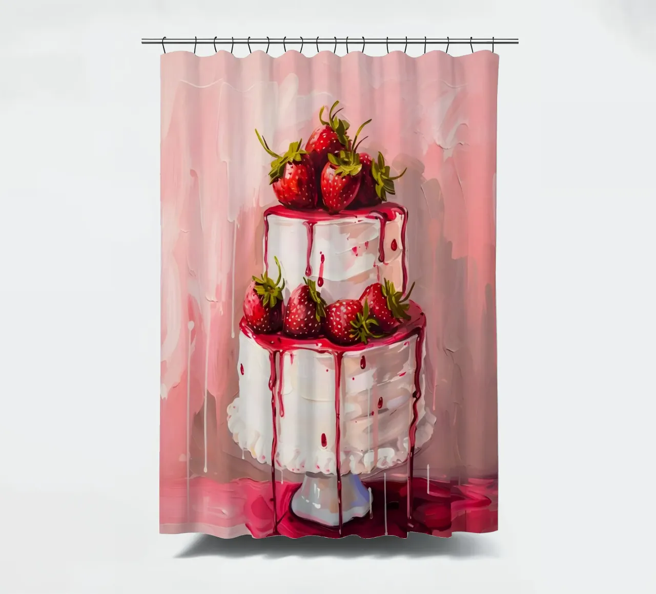 Illustrazione artistica di torta pop con gocciolamento di fragole tenda da doccia da homdeco