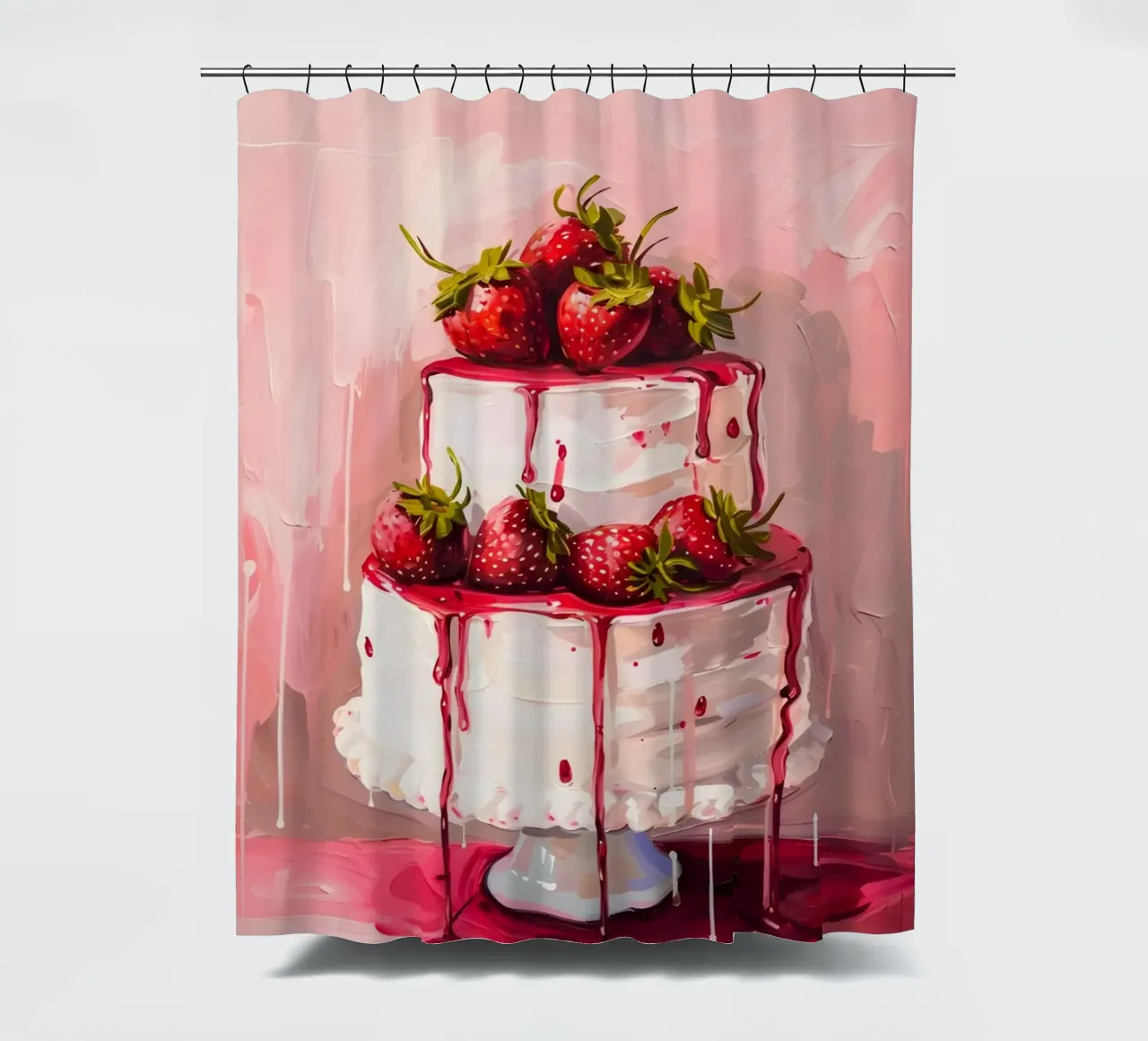 Illustrazione artistica di torta pop con gocciolamento di fragole tenda da doccia da homdeco