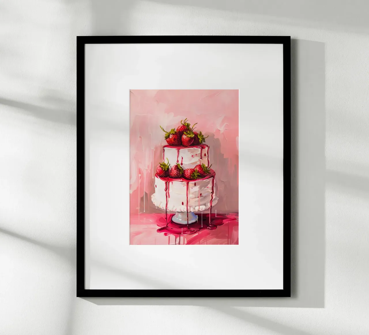 Illustrazione artistica di torta pop con gocciolamento di fragole poster con telaio in alluminio da homdeco
