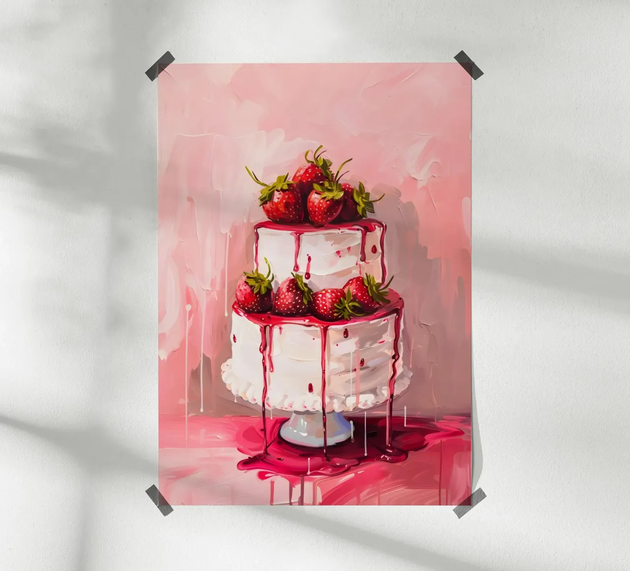 Illustrazione artistica di torta pop con gocciolamento di fragole poster con telaio in alluminio da homdeco