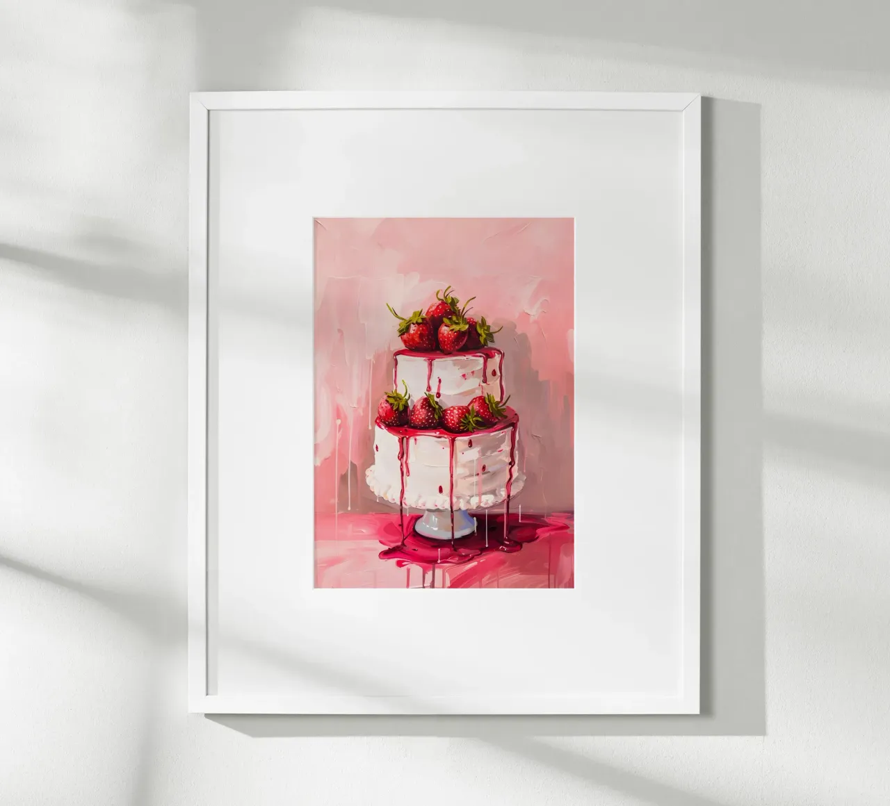 Illustrazione artistica di torta pop con gocciolamento di fragole poster con telaio in alluminio da homdeco