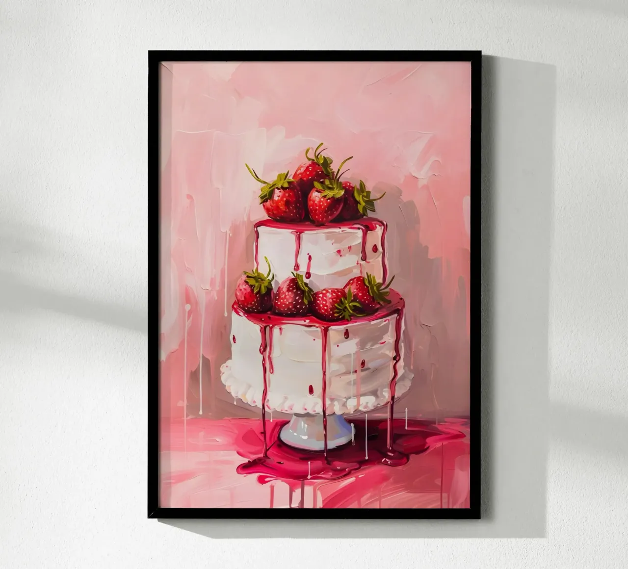 Illustrazione artistica di torta pop con gocciolamento di fragole poster con telaio in alluminio da homdeco