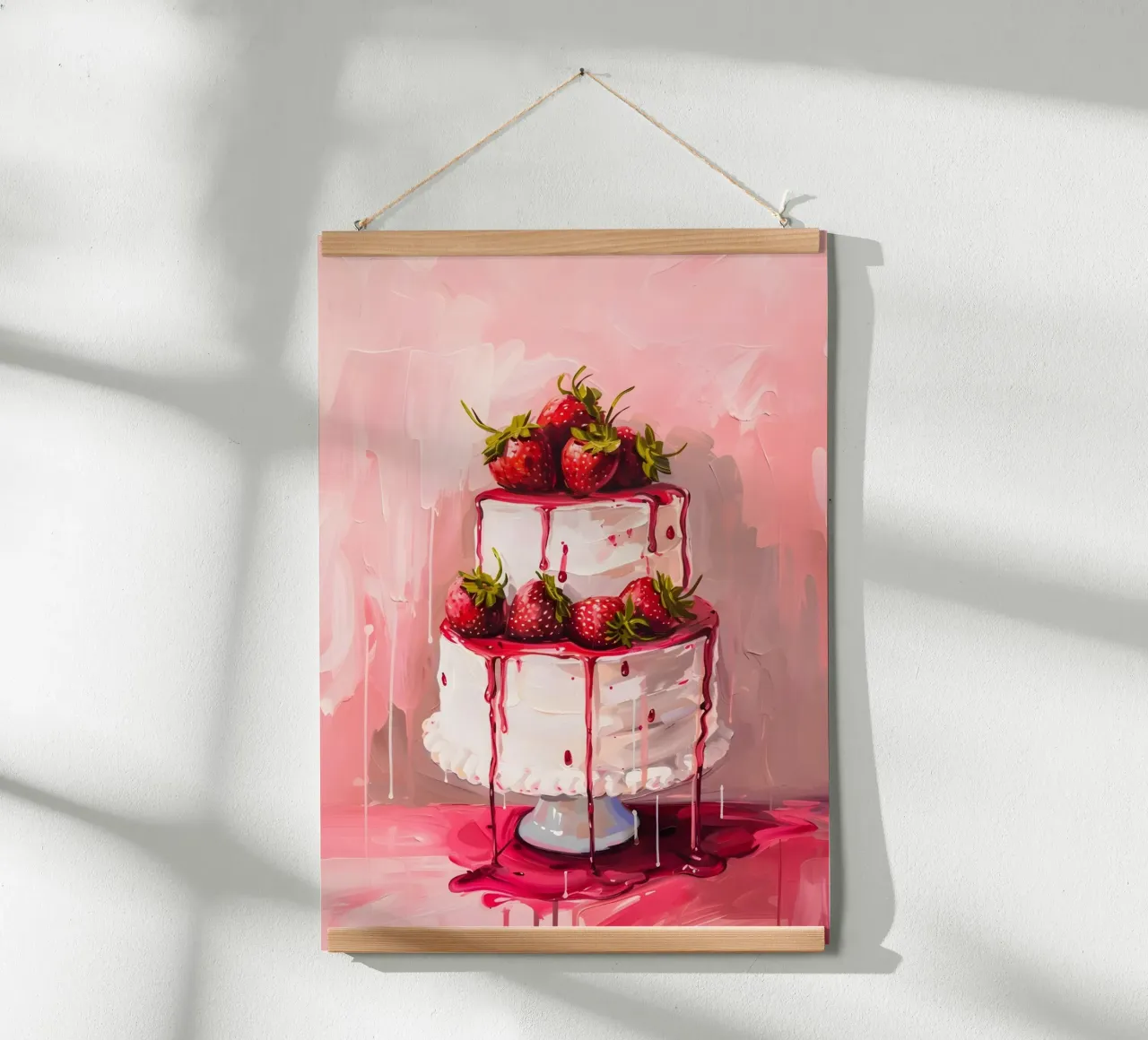 Illustrazione artistica di torta pop con gocciolamento di fragole poster con telaio in alluminio da homdeco