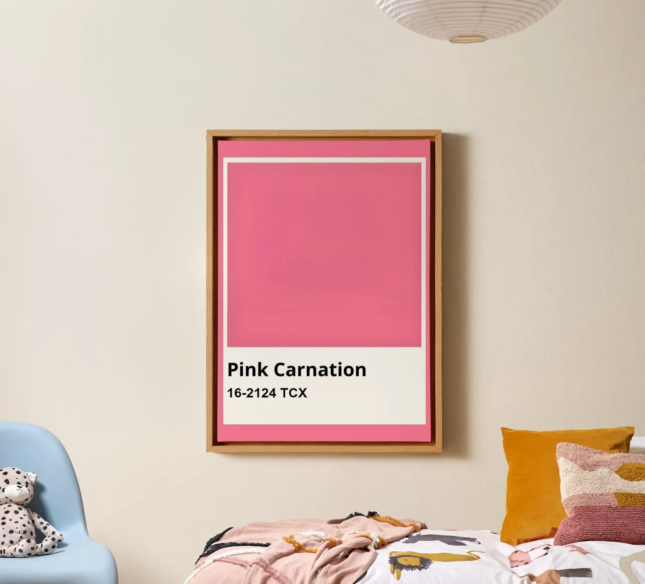 Pantone Roze Anjer Minimalistische Kleurenprint canvas met Baklijst van homdeco