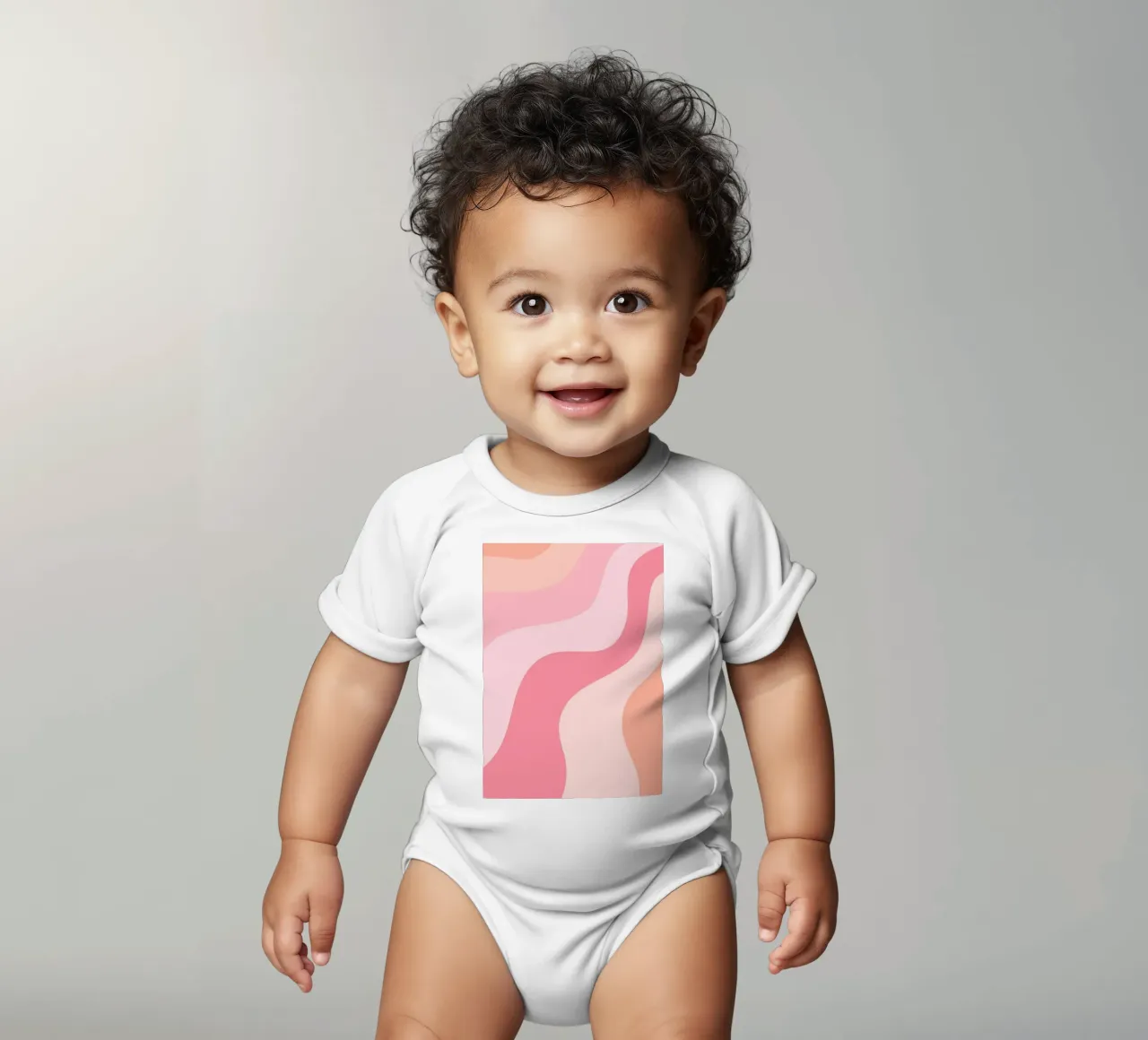 Groovy Roze & Oranje Werveling Abstracte Kunstdruk babyrompertje korte mouwen van homdeco