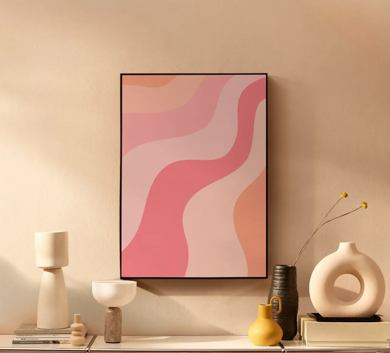 Groovy Pink & Orange Swirl Abstract Art Print alu-dibond by homdeco