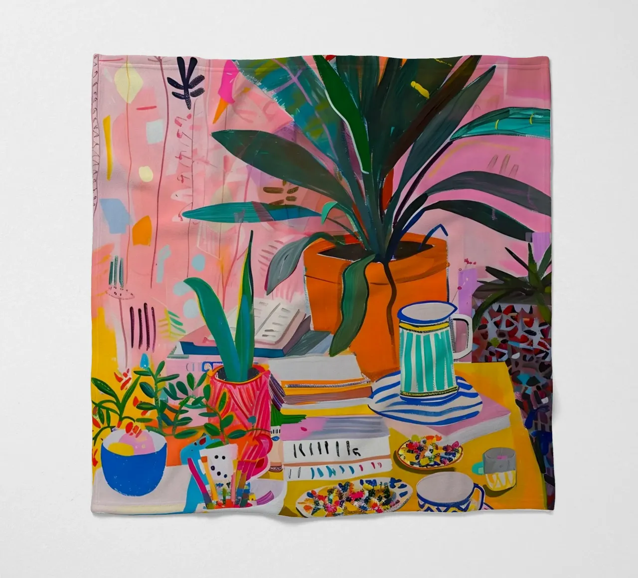 Vibrant Indoor Plants & Still Life Abstract Pop Art fleece blanket by homdeco