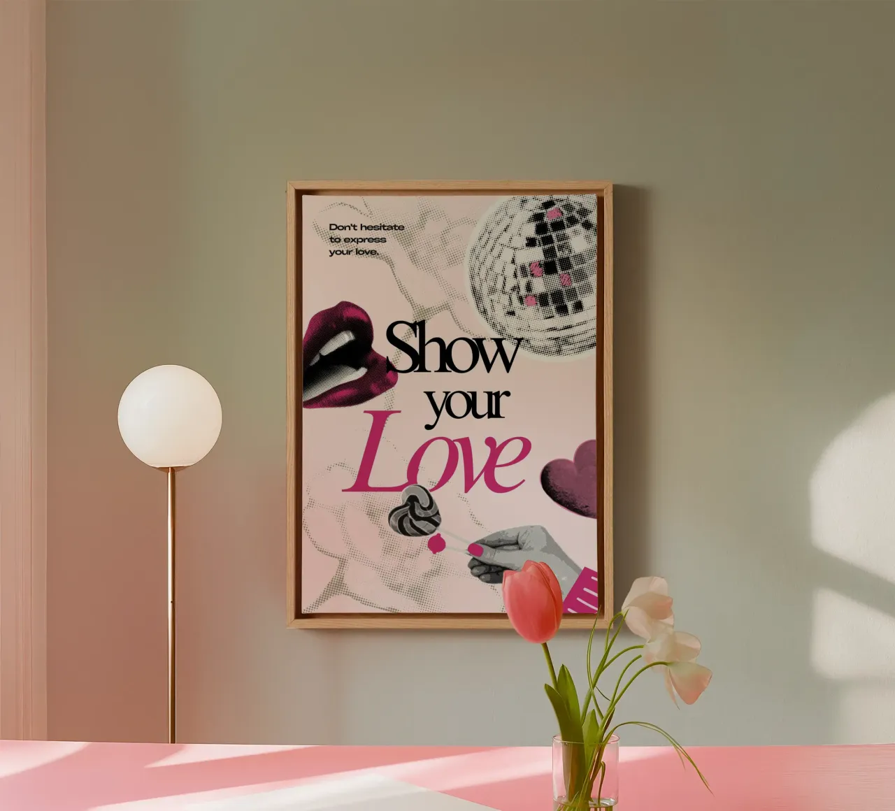 "Toon je liefde" Pop Art Disco Halftone Print canvas met Baklijst van homdeco