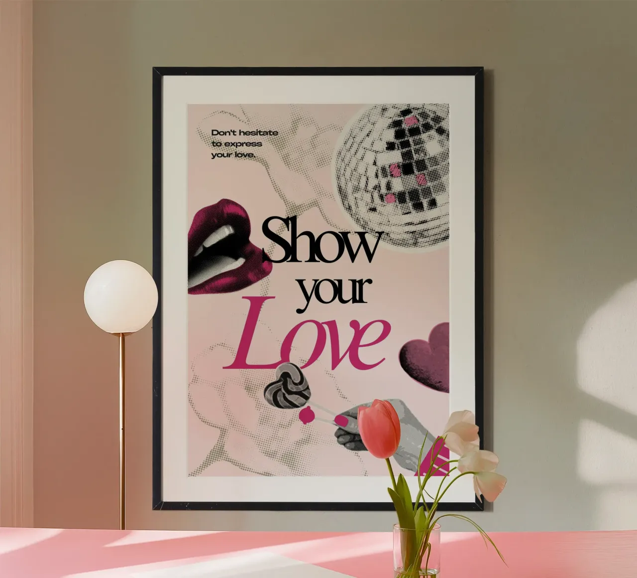 "Show Your Love" Stampa Pop Art Disco a mezzatinta poster con telaio in plastica da homdeco