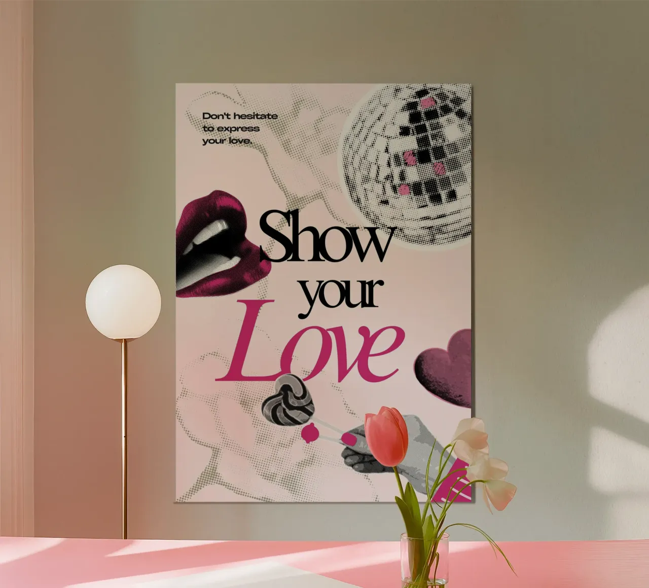 "Show Your Love" Stampa Pop Art Disco a mezzatinta poster con telaio in plastica da homdeco
