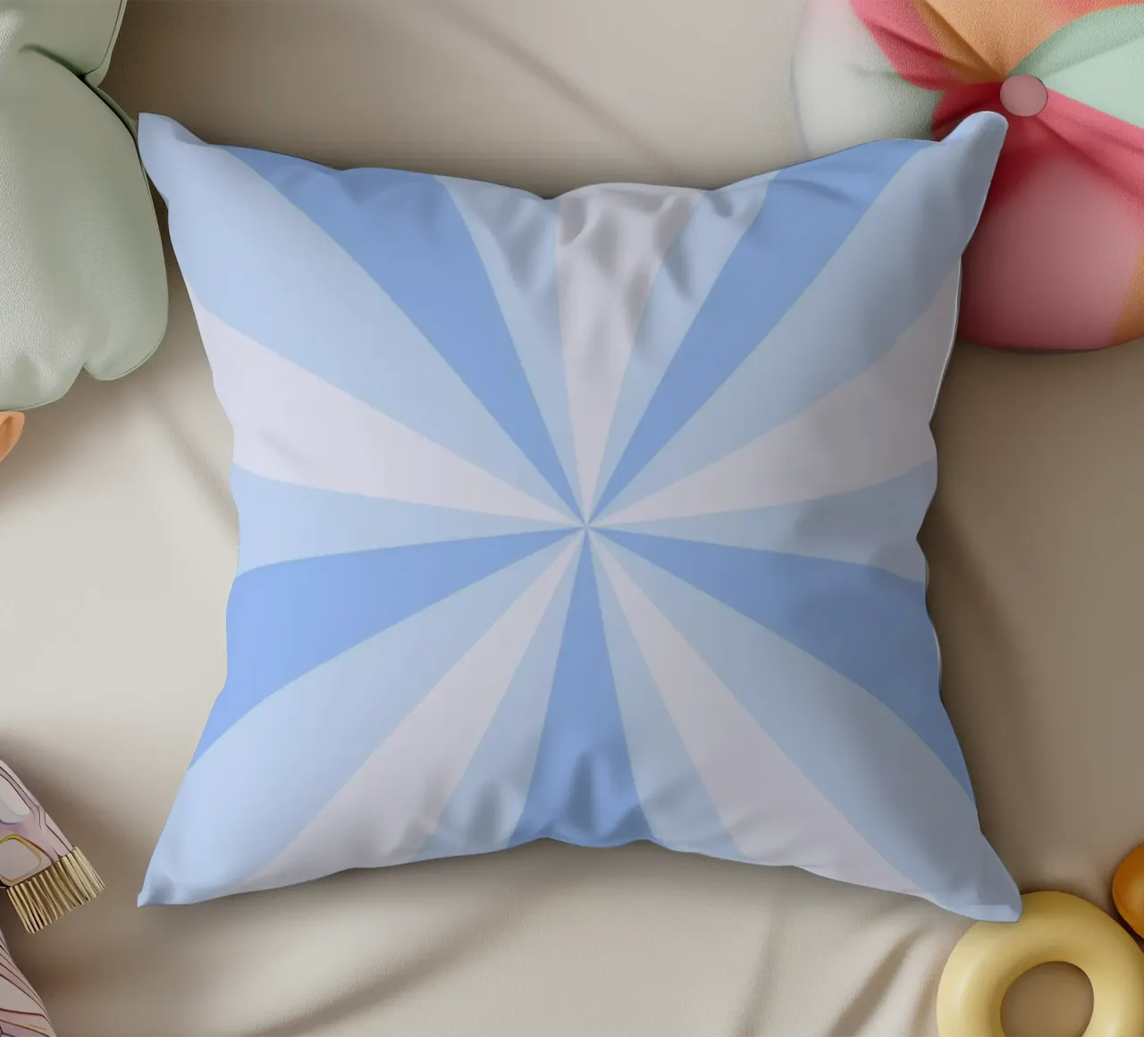 Stampa estetica retrò blu calmante a raggi di sole cuscino da homdeco
