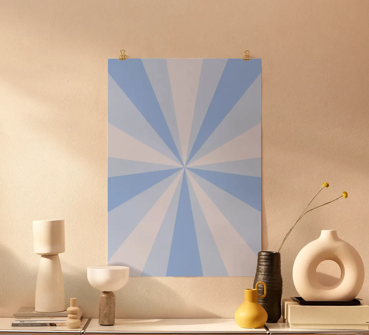 Calming Blue Sunburst Retro Aesthetic Print (imprimé esthétique rétro) poster de homdeco