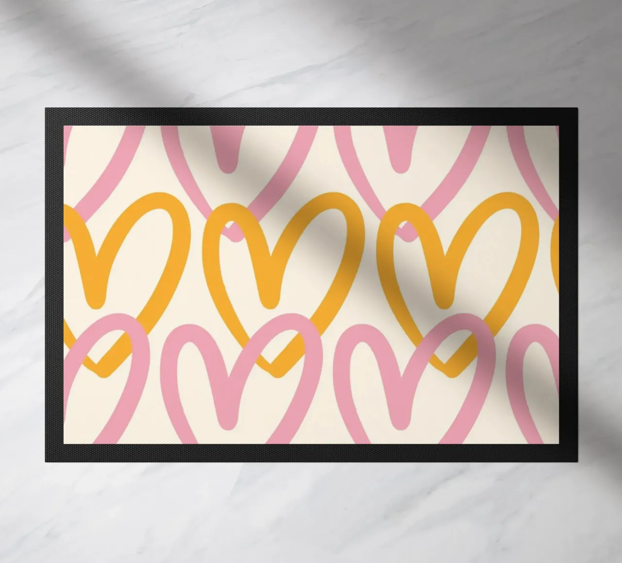 Groovy Pink & Orange Heart Pattern Print doormat by homdeco