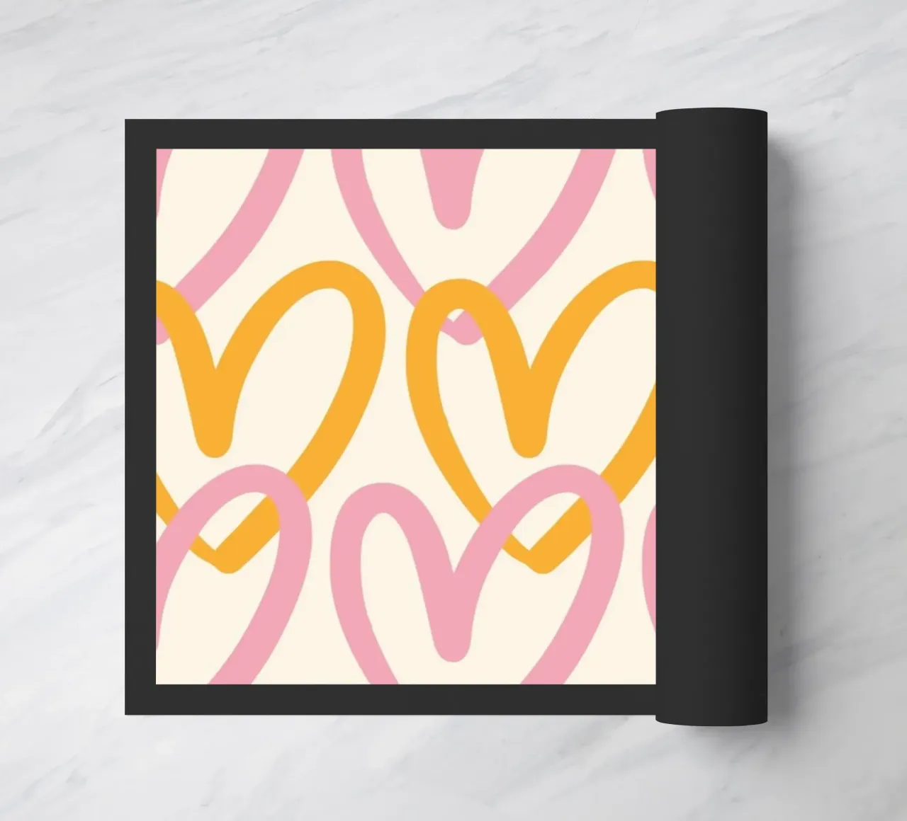 Groovy Pink & Orange Heart Pattern Print doormat by homdeco