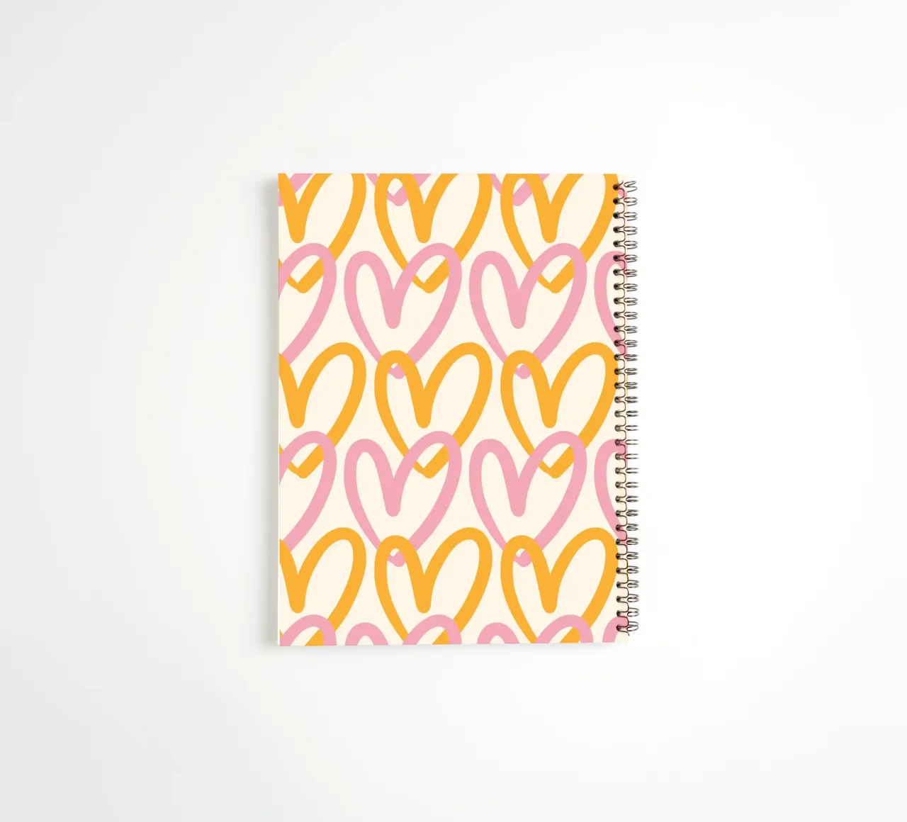 Groovy Pink & Orange Heart Pattern Print spiral notebook by homdeco