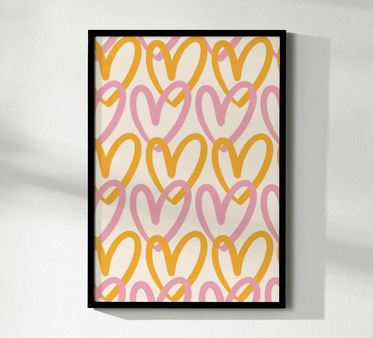 Groovy Pink & Orange Heart Pattern Print hahnemühle by homdeco