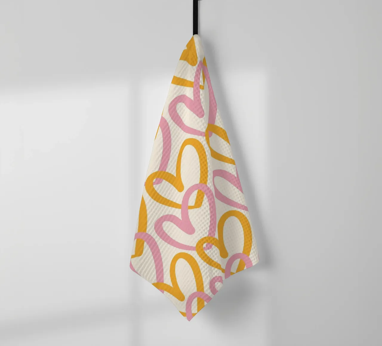 Groovy Pink & Orange Heart Pattern Print tea towel by homdeco