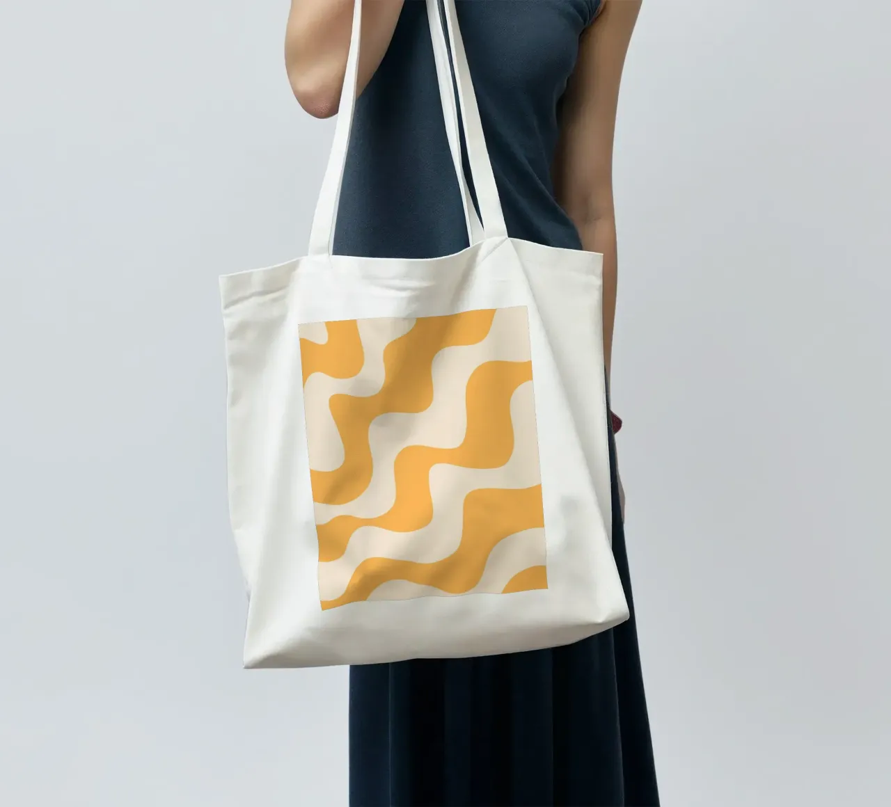 Retro Orange & Cream Wavy Abstract Print tote bag by homdeco