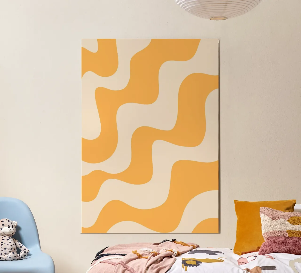 Retro Orange & Cream Wavy Abstract Print alu-dibond by homdeco
