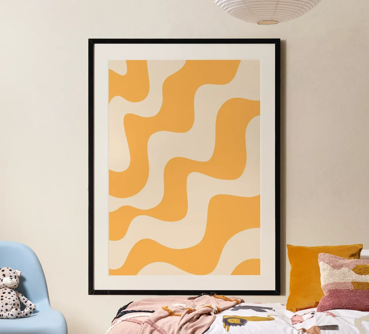 Retro Orange & Cream Wavy Abstract Print hahnemühle by homdeco