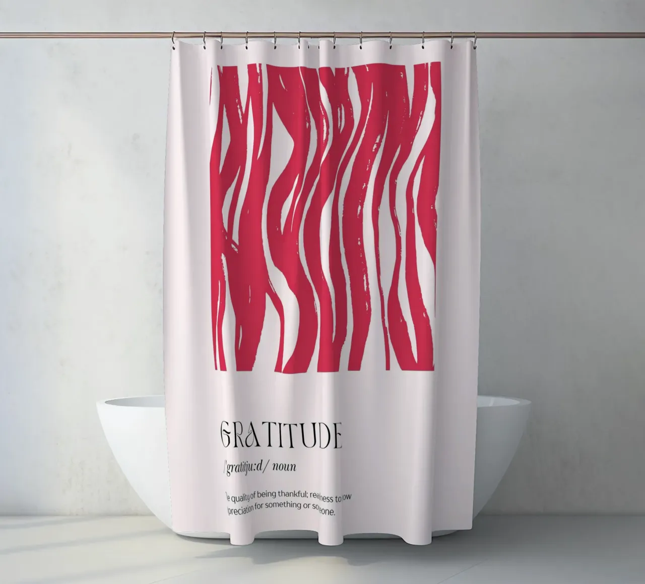 GRATITUDE Definition Abstract Red Organic Shapes Print shower curtain by homdeco