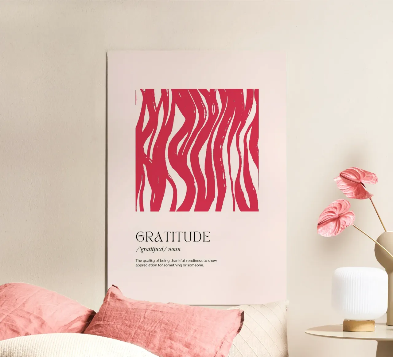GRATITUDE Definition Abstract Red Organic Shapes Print hahnemühle by homdeco